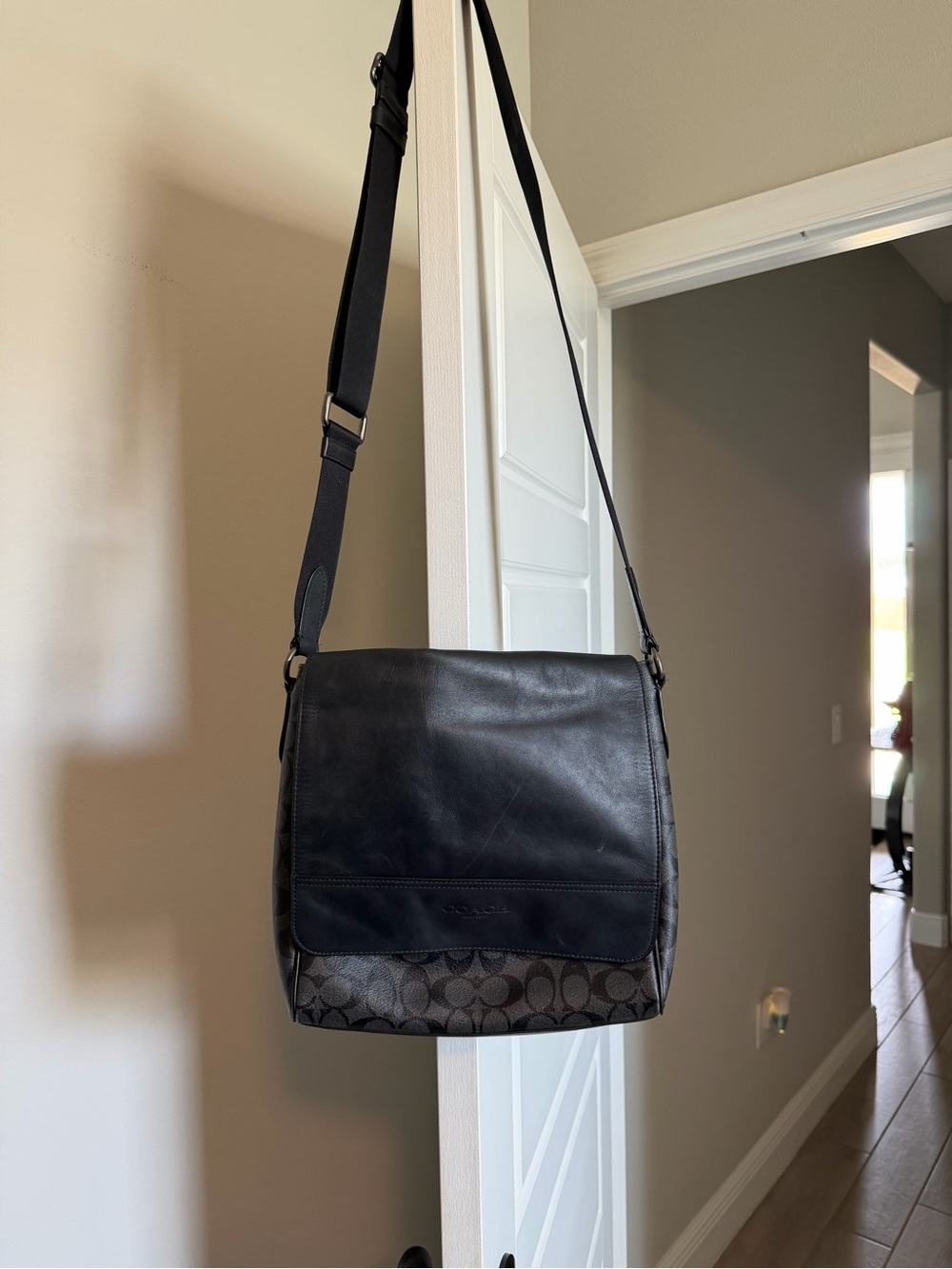 Coach Black Leather and Signature Canvas Crossbody Bag